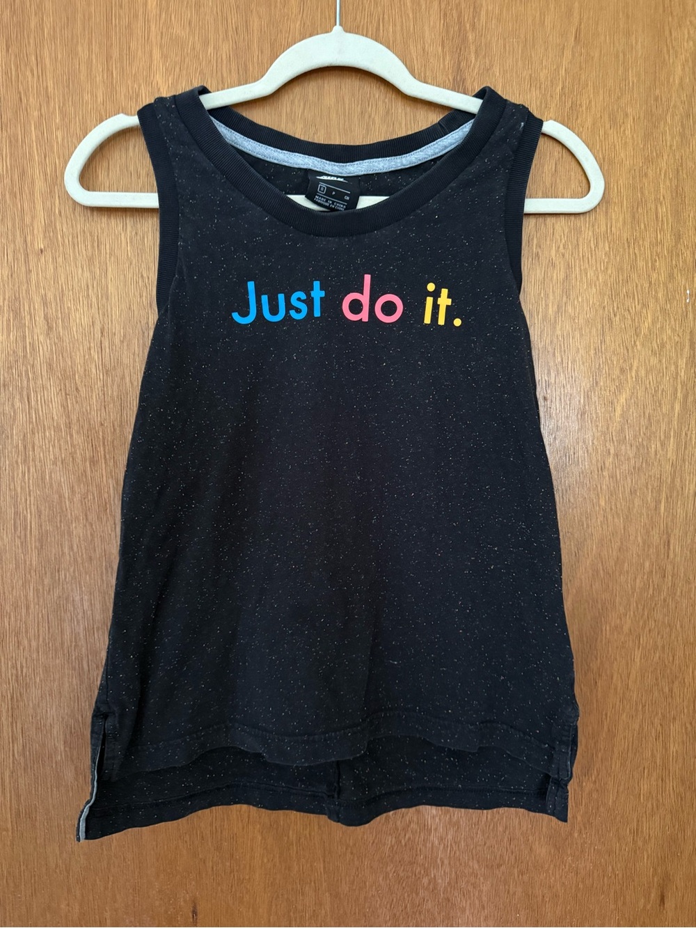 Nike Black Tank Top with Blue Pink Yellow 'Just do it.' — SMALL